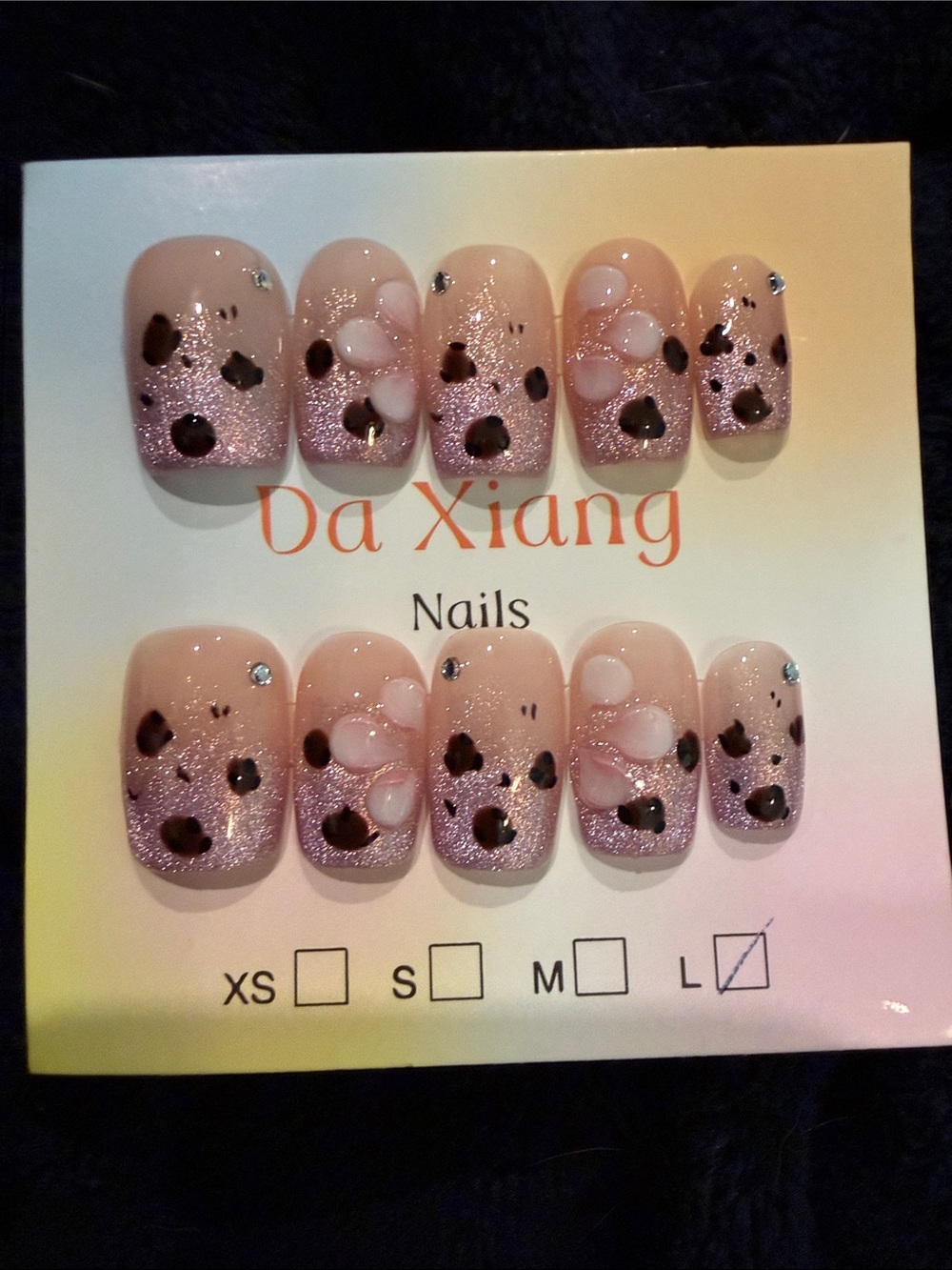 Cateye pink Leopard French tip handmade acrylic Press-On Nails